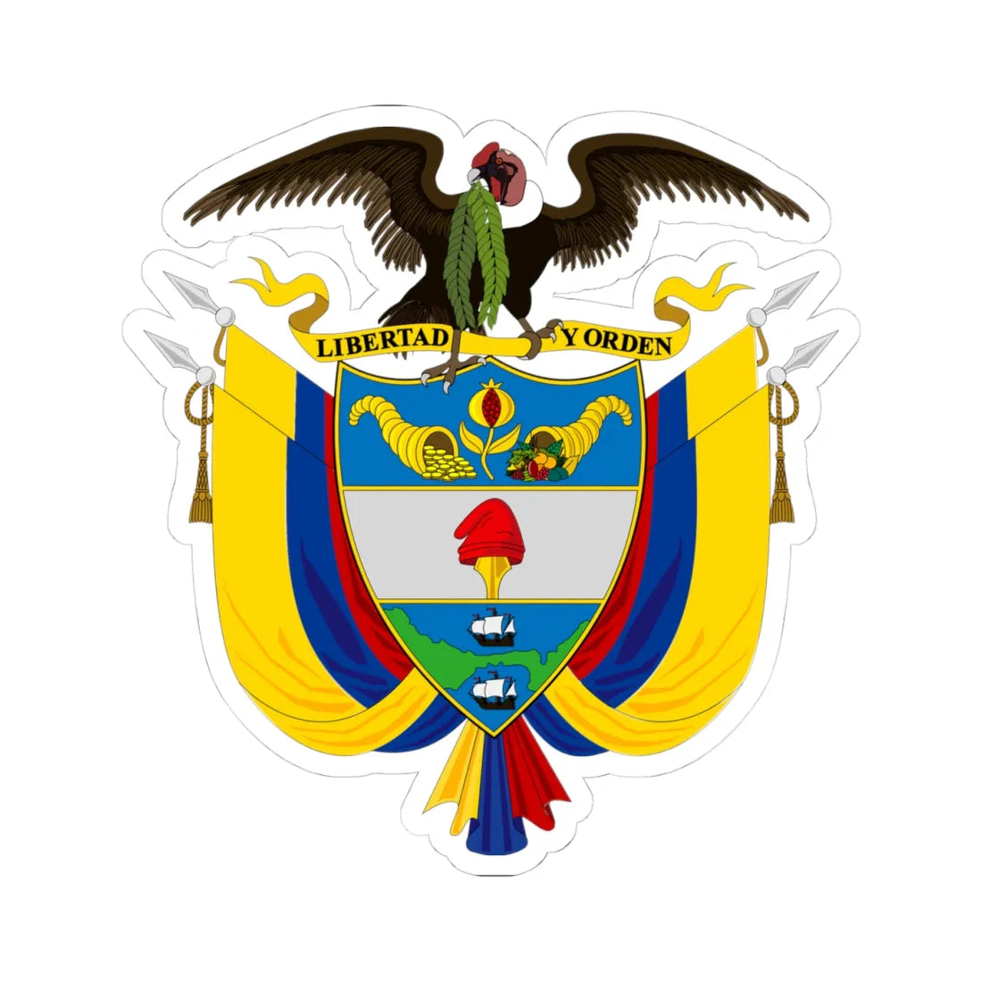 Coat of arms of Colombia Regular use (Colombia) (Coat of Arms) STICKER Vinyl Kiss-Cut Decal 4 Inch White - The Sticker Space