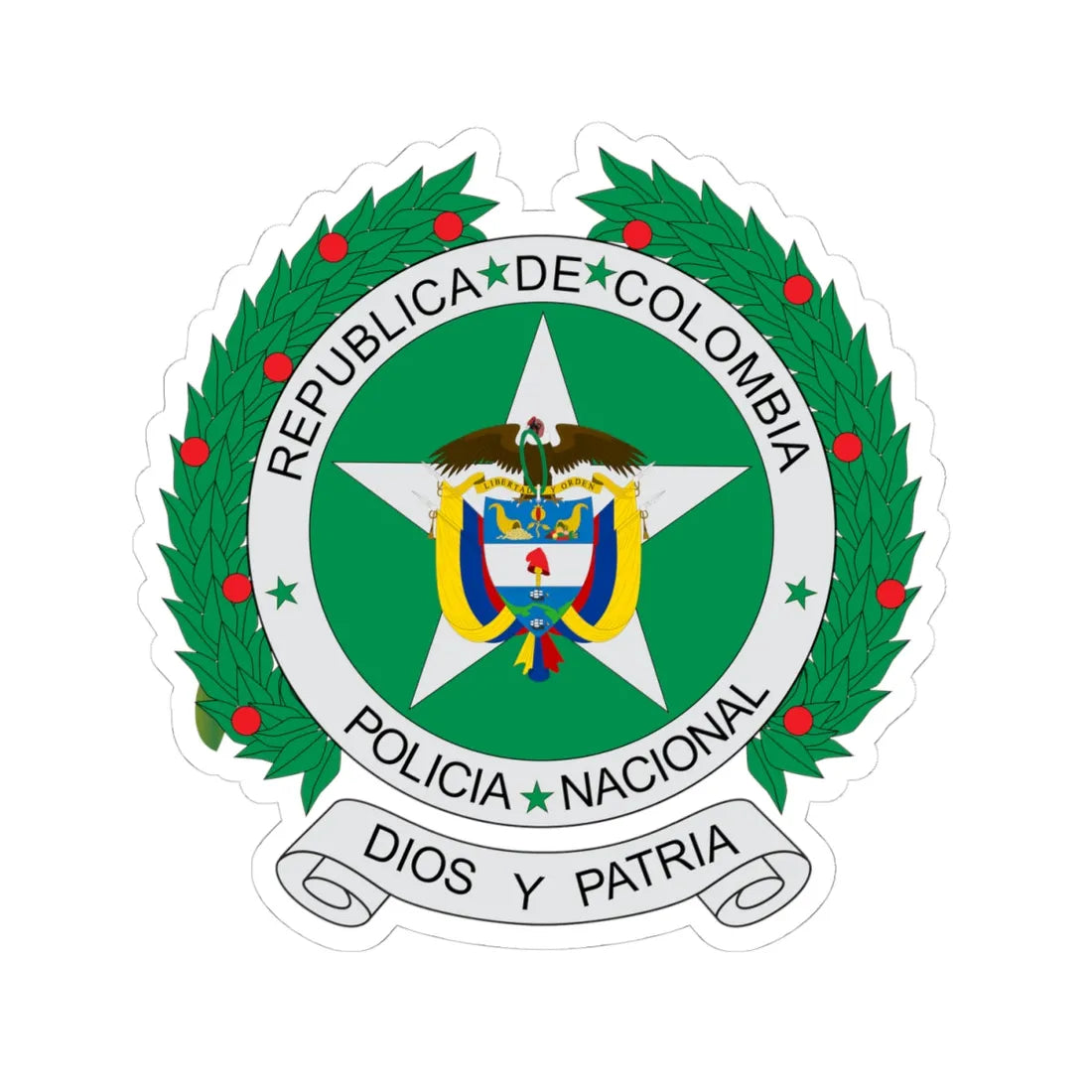 Coat of arms of colombian national police (Colombia) (Coat of Arms) STICKER Vinyl Kiss-Cut Decal 4 Inch White - The Sticker Space