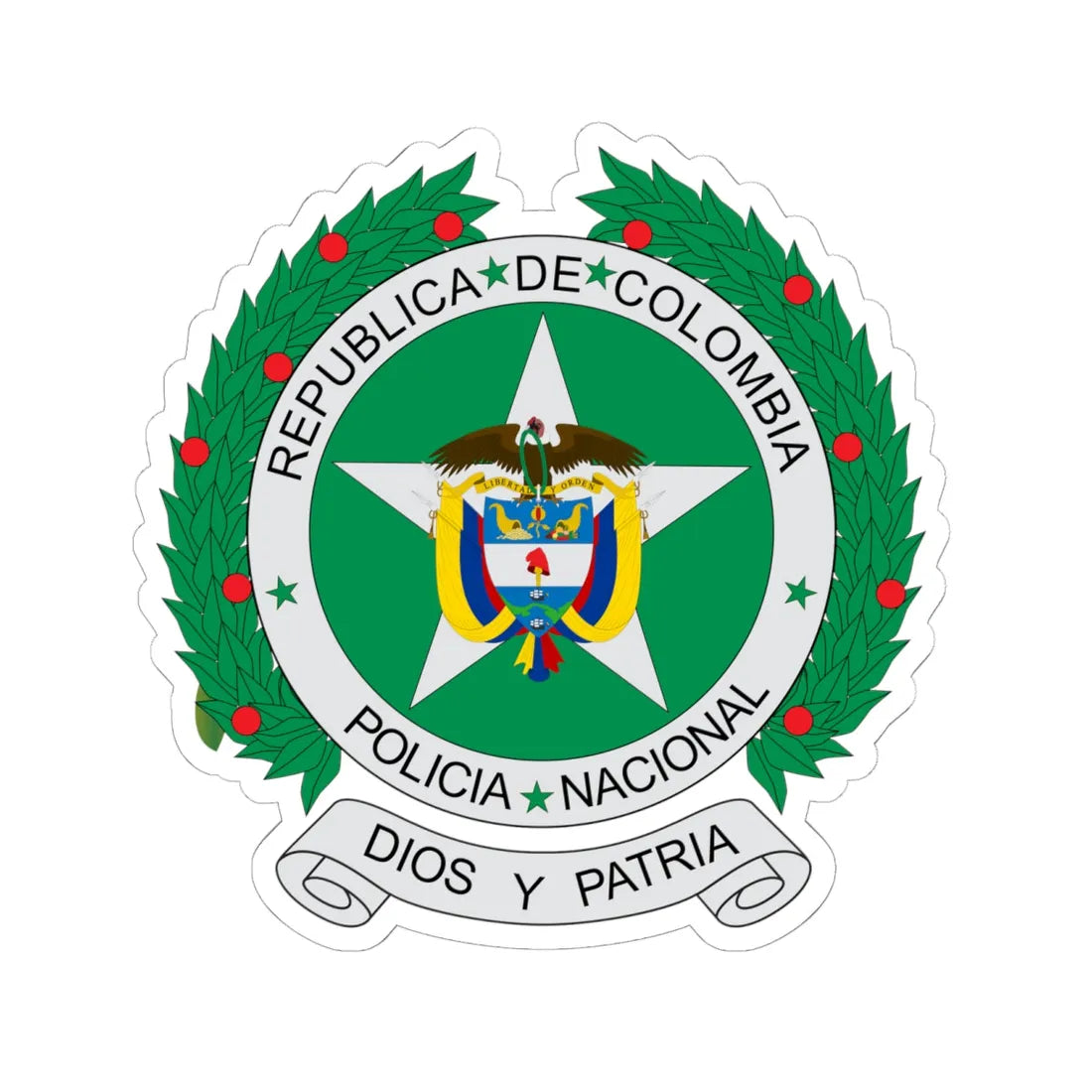 Coat of arms of colombian national police (Colombia) (Coat of Arms) STICKER Vinyl Kiss-Cut Decal 6 Inch White - The Sticker Space