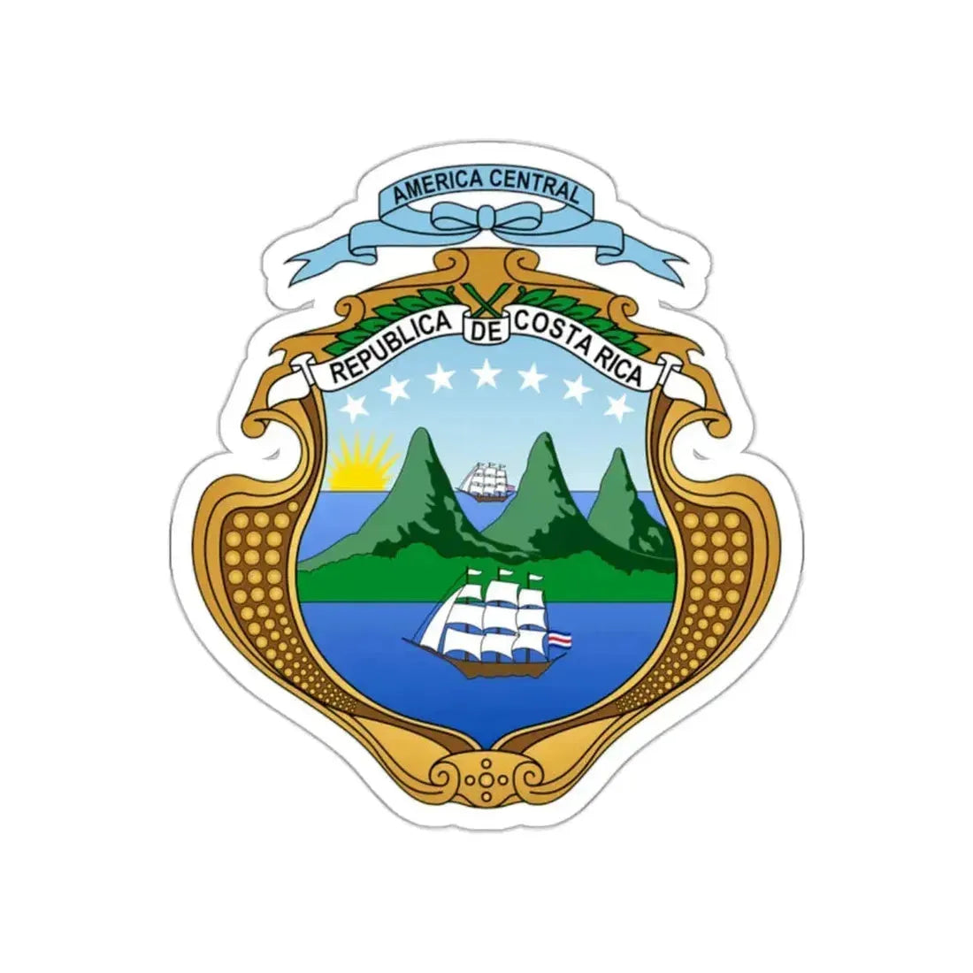 Coat of arms of Costa Rica (1964-1998) STICKER Vinyl Die-Cut Decal 2 Inch - The Sticker Space