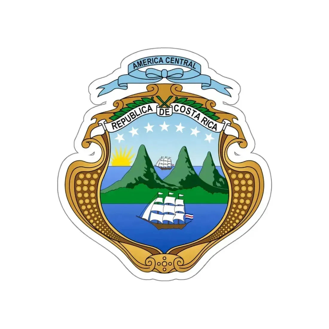 Coat of arms of Costa Rica (1964-1998) STICKER Vinyl Die-Cut Decal 6 Inch - The Sticker Space