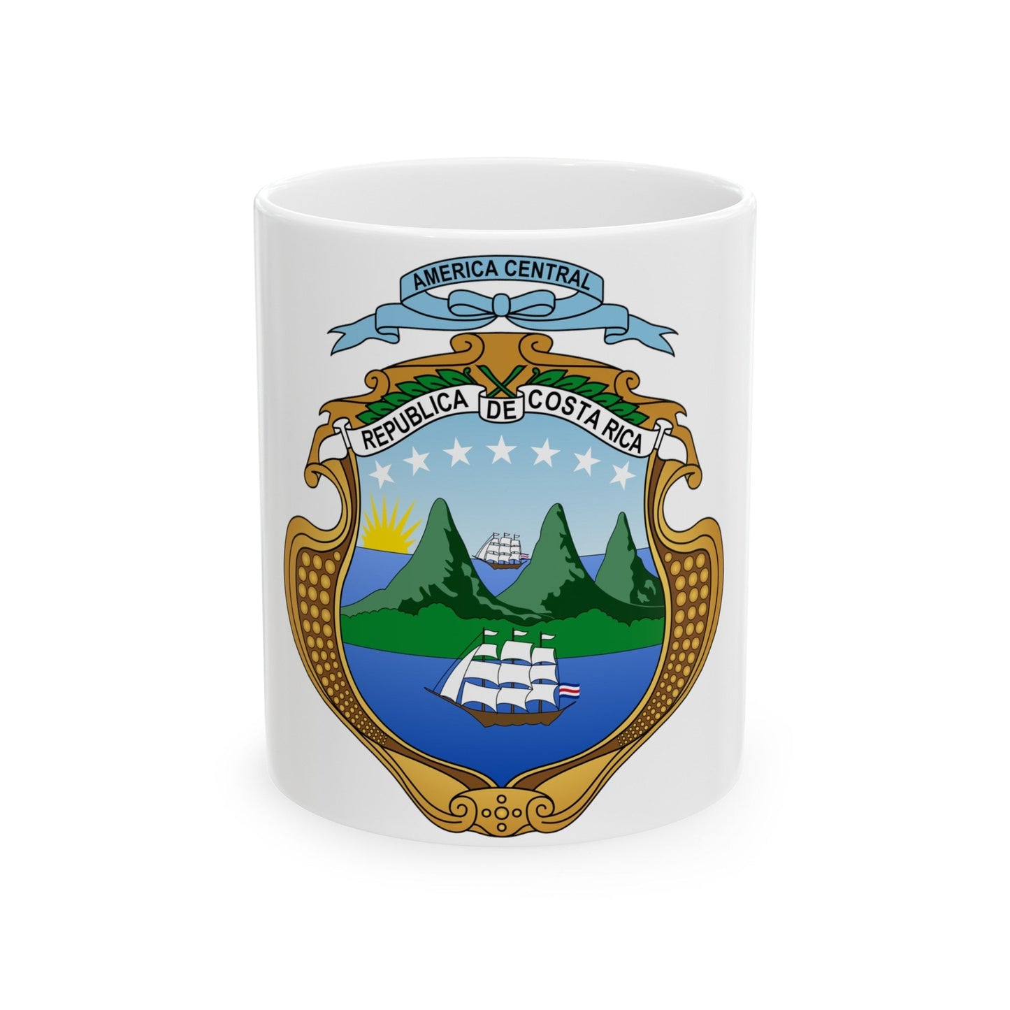 Coat of arms of Costa Rica (1964-1998) - White Coffee Mug-11oz-The Sticker Space