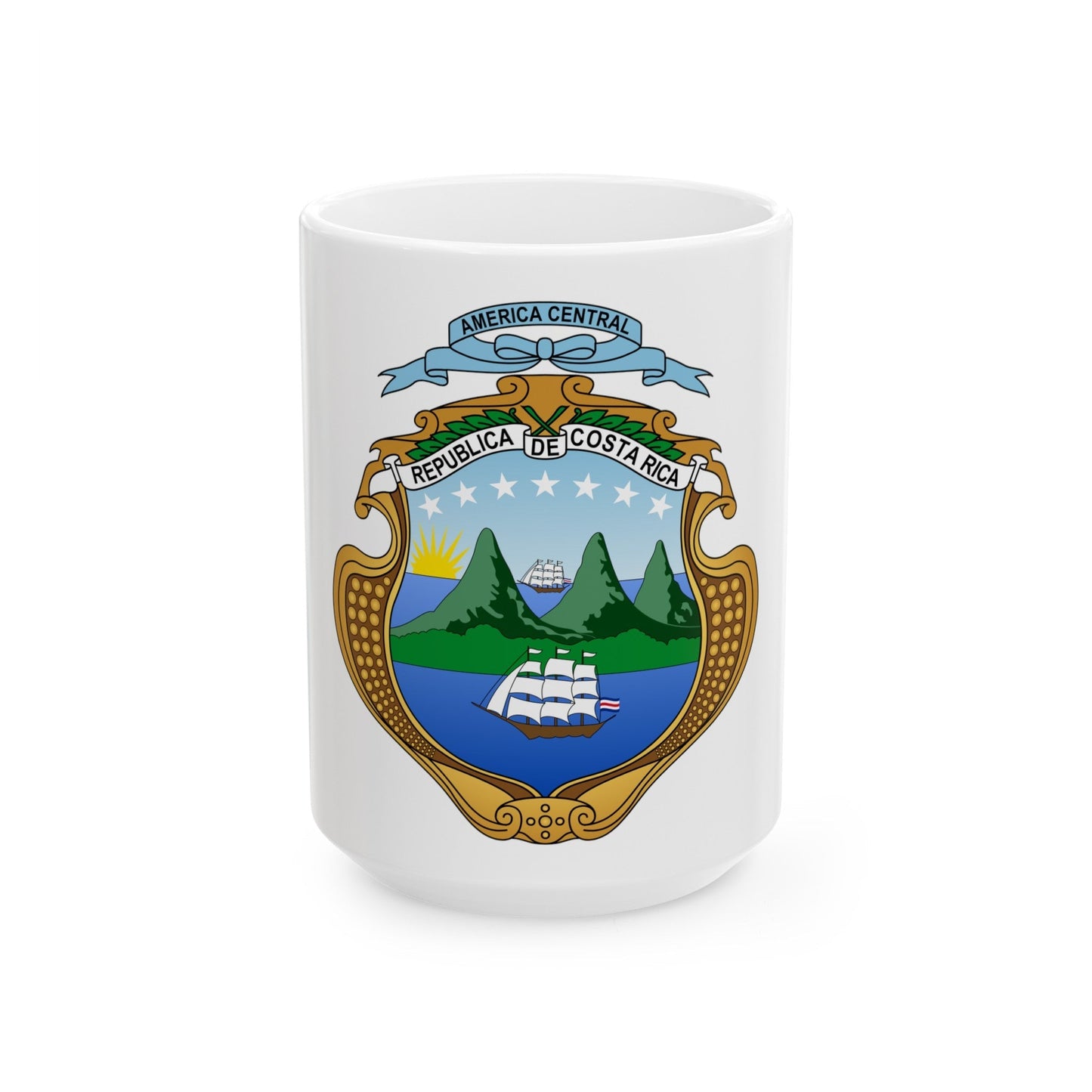 Coat of arms of Costa Rica (1964-1998) - White Coffee Mug-15oz-The Sticker Space