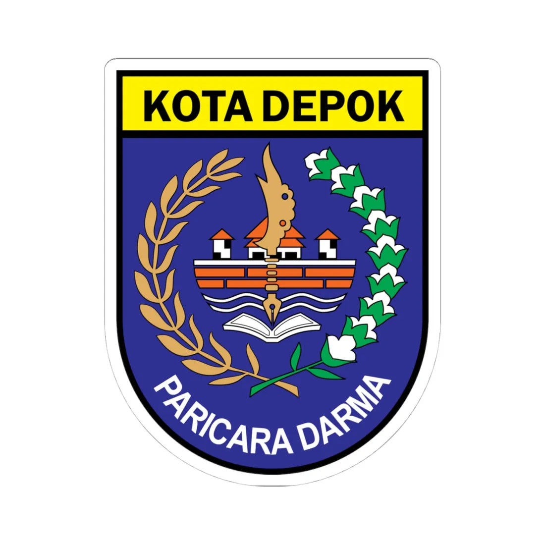 Coat of arms of Depok City (Indonesia) (Coat of Arms) STICKER Vinyl Kiss-Cut Decal 4 Inch White - The Sticker Space