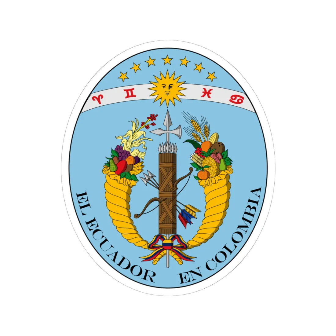 Coat of arms of Ecuador 1830 (Ecuador) (Coat of Arms) STICKER Vinyl Kiss-Cut Decal 4 Inch White - The Sticker Space