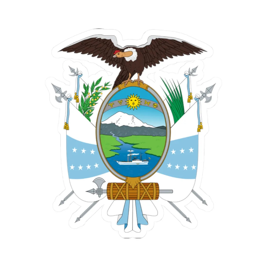 Coat of arms of Ecuador 1845 (Ecuador) (Coat of Arms) STICKER Vinyl Kiss-Cut Decal 2 Inch White - The Sticker Space