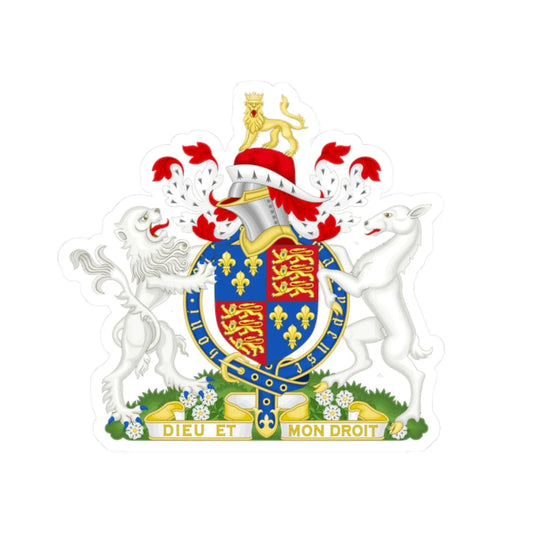 Coat of Arms of Edward V of England 1483 Variant 1 with Motto (England) (Coat of Arms) STICKER Vinyl Kiss-Cut Decal 2 Inch White - The Sticker Space