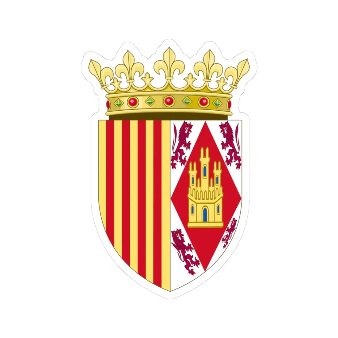 Coat of Arms of Eleanor of Alburquerque Queen of Aragon (Spain) (Coat of Arms) STICKER Vinyl Kiss-Cut Decal 3 Inch White - The Sticker Space