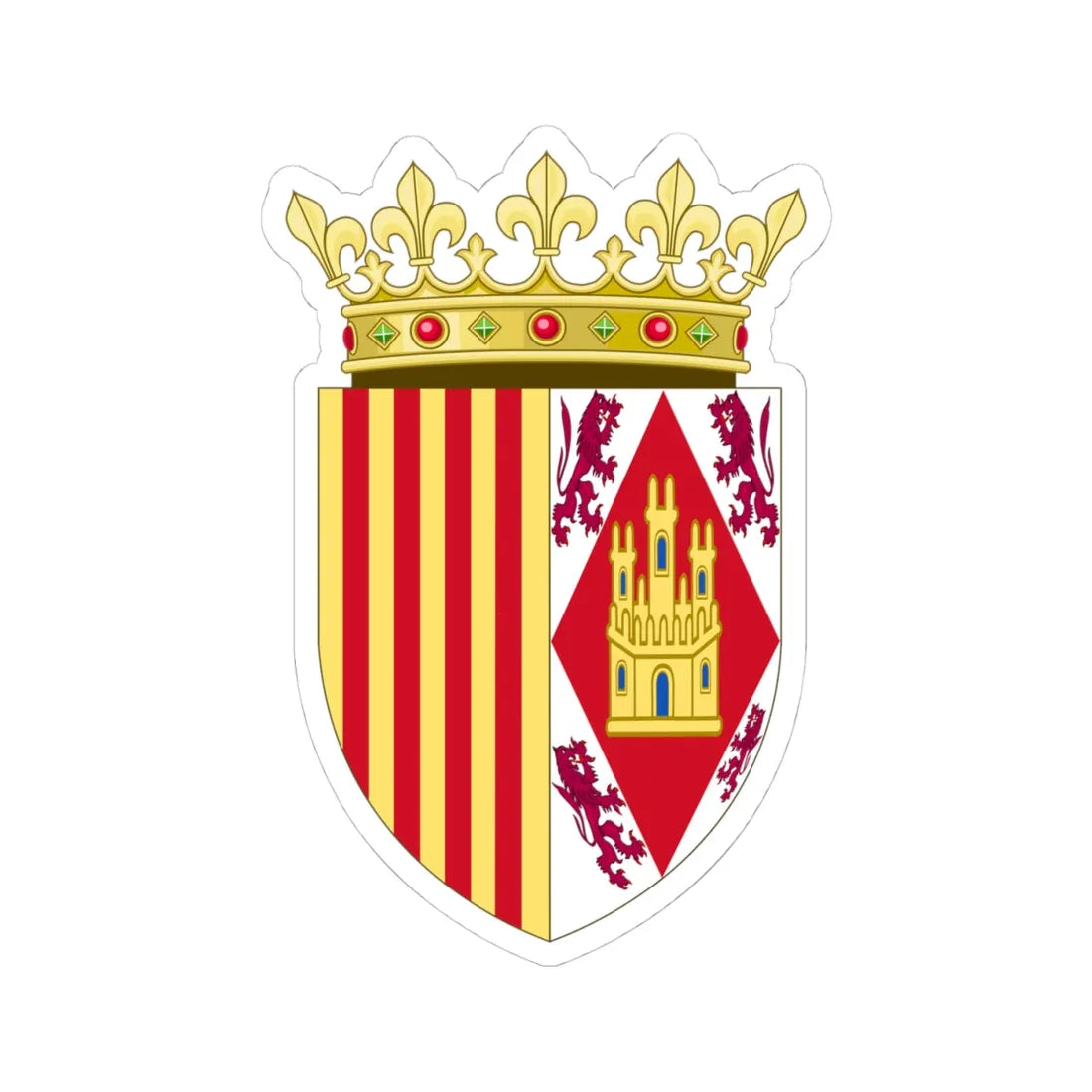 Coat of Arms of Eleanor of Alburquerque Queen of Aragon (Spain) (Coat of Arms) STICKER Vinyl Kiss-Cut Decal 4 Inch White - The Sticker Space