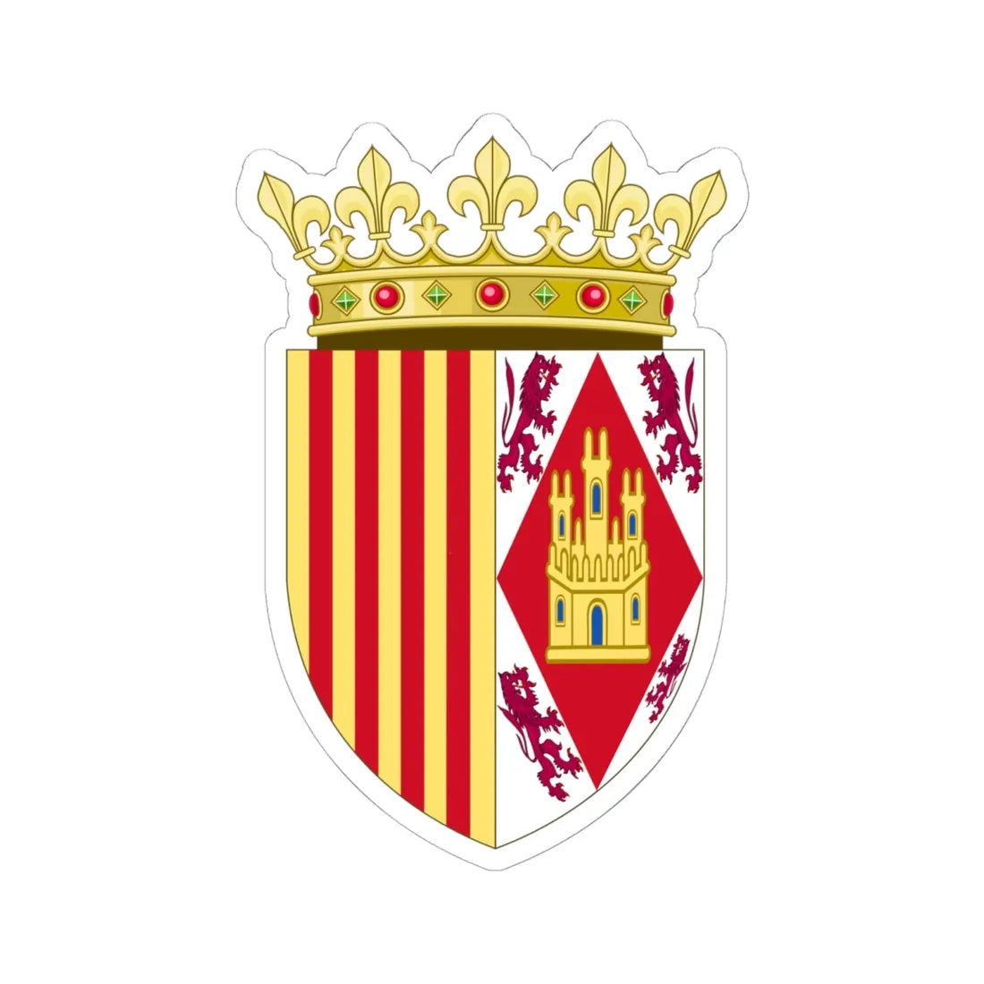 Coat of Arms of Eleanor of Alburquerque Queen of Aragon (Spain) (Coat of Arms) STICKER Vinyl Kiss-Cut Decal 6 Inch White - The Sticker Space