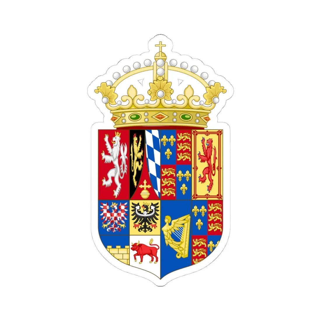 Coat of Arms of Elisabetta Stuart as Queen of Bohemia (Czech Republic) (Coat of Arms) STICKER Vinyl Kiss-Cut Decal 4 Inch White - The Sticker Space