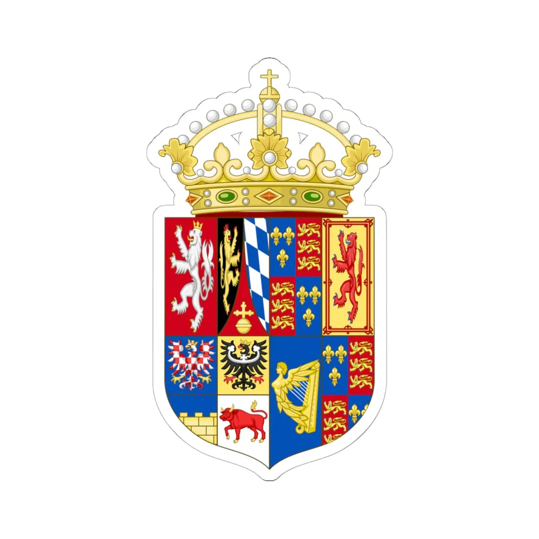 Coat of Arms of Elisabetta Stuart as Queen of Bohemia (Czech Republic) (Coat of Arms) STICKER Vinyl Kiss-Cut Decal 6 Inch White - The Sticker Space