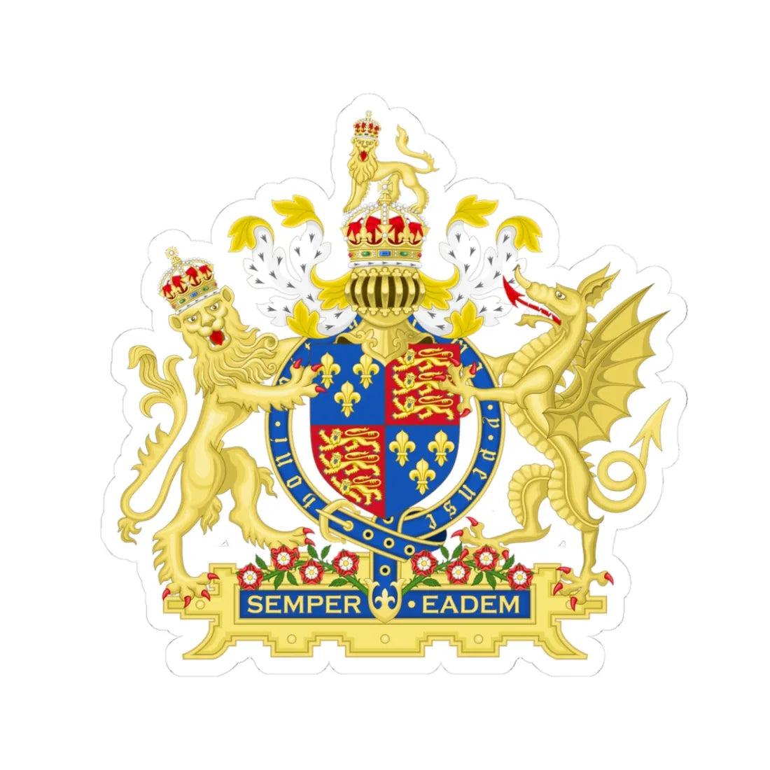 Coat of Arms of Elizabeth I of England 1558-1603 Variant 2 (England) (Coat of Arms) STICKER Vinyl Kiss-Cut Decal 3 Inch White - The Sticker Space
