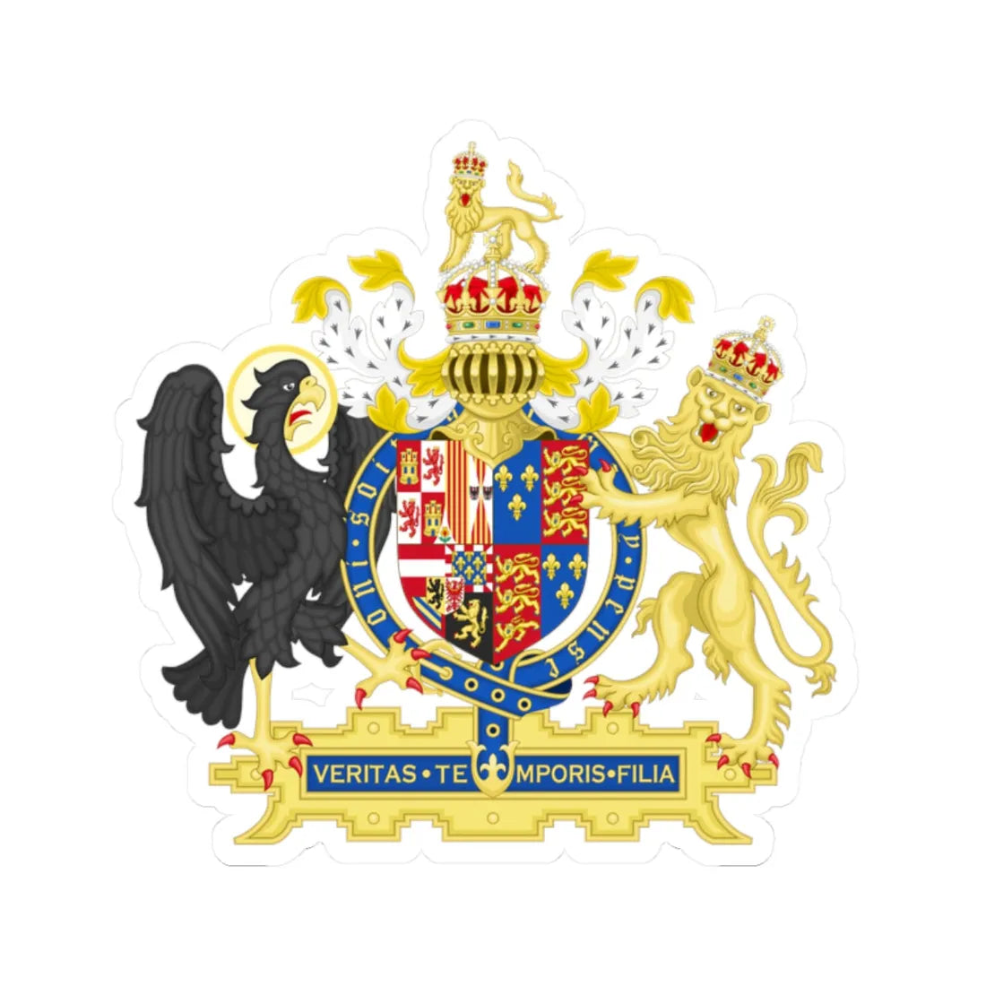 Coat of Arms of England 1554-1558 (England) (Coat of Arms) STICKER Vinyl Kiss-Cut Decal 2 Inch White - The Sticker Space