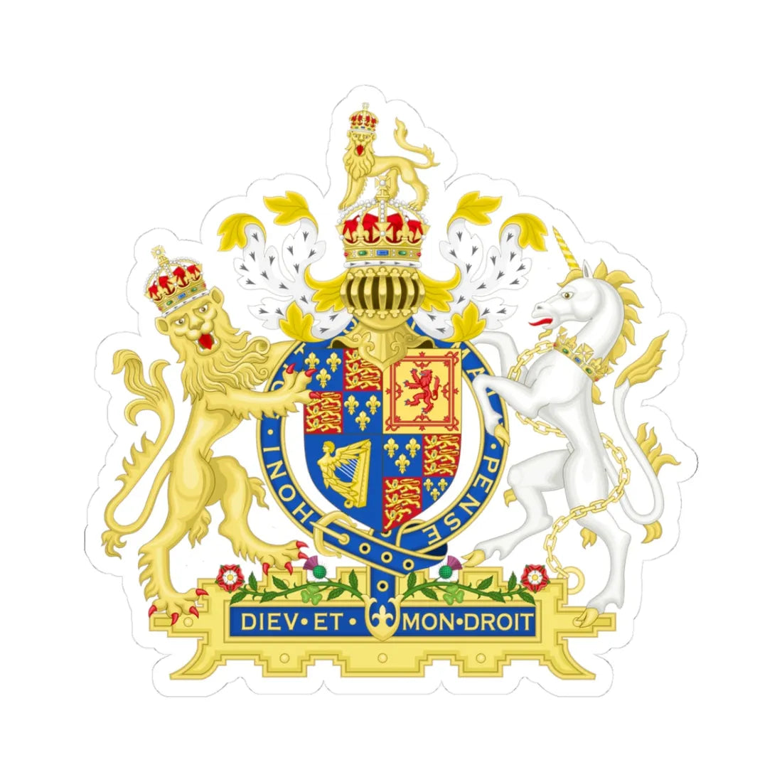 Coat of arms of England 1603-1649 (England) (Coat of Arms) STICKER Vinyl Kiss-Cut Decal 3 Inch White - The Sticker Space