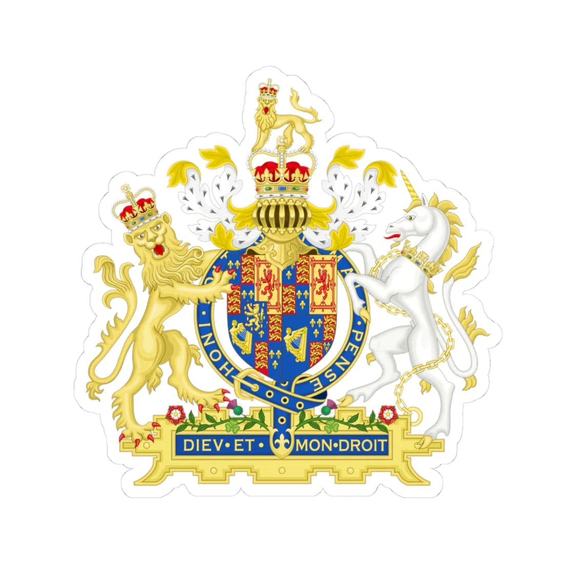 Coat of arms of England 1689-1694 (England) (Coat of Arms) STICKER Vinyl Kiss-Cut Decal 3 Inch White - The Sticker Space