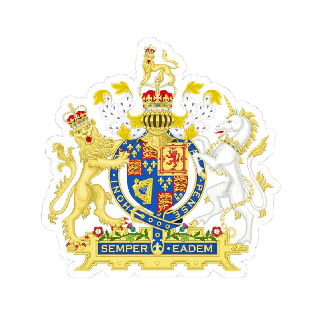 Coat of arms of England 1702-1707 (England) (Coat of Arms) STICKER Vinyl Kiss-Cut Decal 3 Inch White - The Sticker Space
