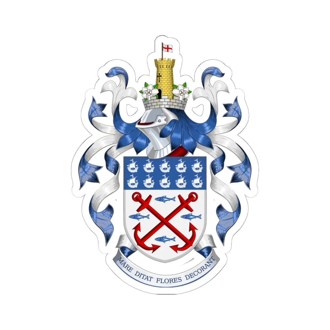 Coat of arms of Exmouth Town Council (England) (Coat of Arms) STICKER Vinyl Kiss-Cut Decal 6 Inch White - The Sticker Space