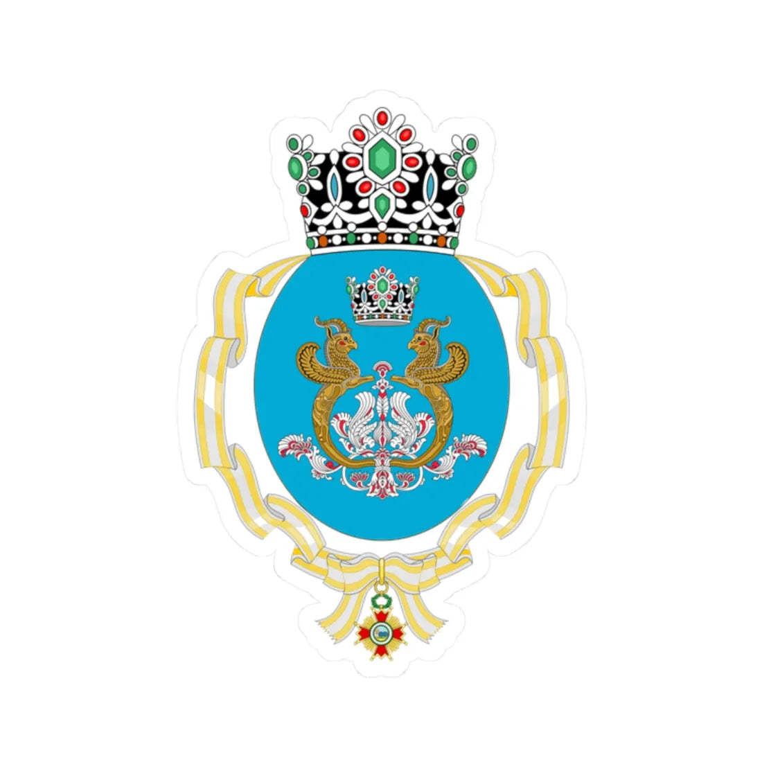 Coat of Arms of Farah Pahlavi Order of Isabella the Catholic (Iran) (Coat of Arms) STICKER Vinyl Kiss-Cut Decal 2 Inch White - The Sticker Space