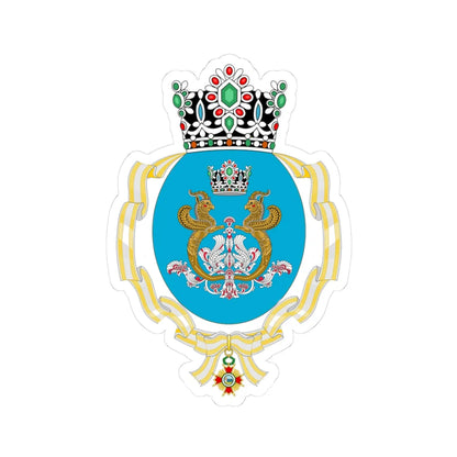 Coat of Arms of Farah Pahlavi Order of Isabella the Catholic (Iran) (Coat of Arms) STICKER Vinyl Kiss-Cut Decal 3 Inch White - The Sticker Space