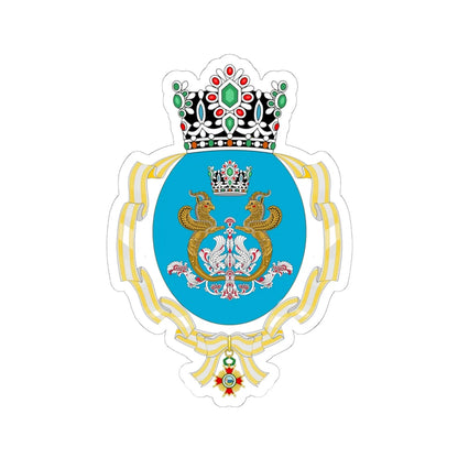 Coat of Arms of Farah Pahlavi Order of Isabella the Catholic (Iran) (Coat of Arms) STICKER Vinyl Kiss-Cut Decal 6 Inch White - The Sticker Space
