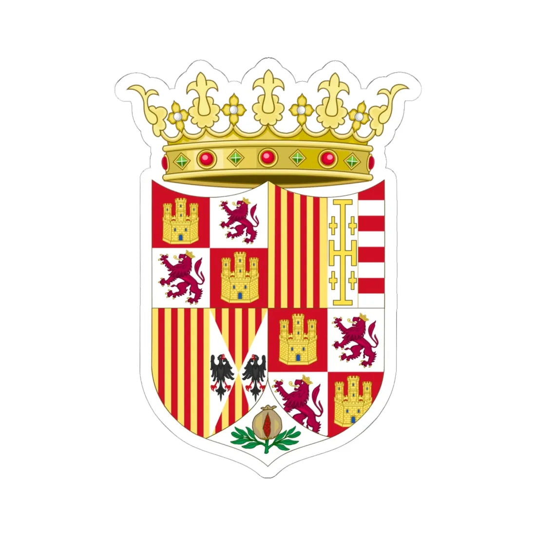 Coat of Arms of Ferdinand II of Aragon 1504-1513 (Italy) (Coat of Arms) STICKER Vinyl Kiss-Cut Decal 6 Inch White - The Sticker Space