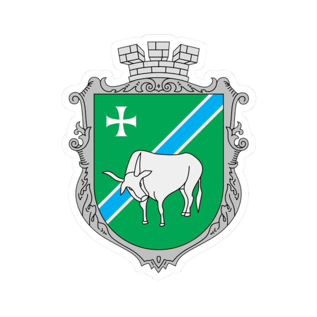 Coat of Arms of Flag of Turiisk raion (Ukraine) (Coat of Arms) STICKER Vinyl Kiss-Cut Decal 2 Inch White - The Sticker Space