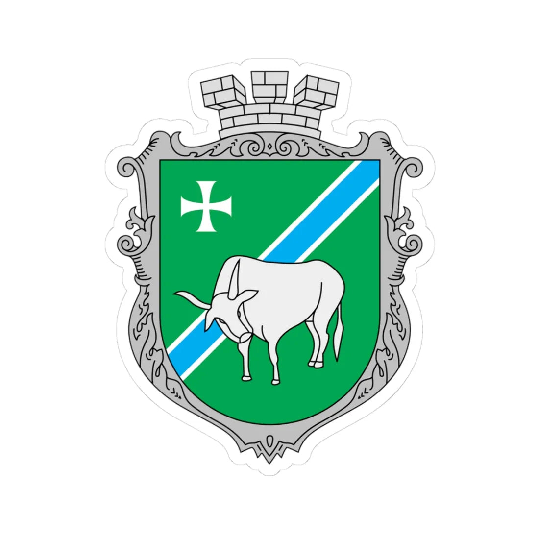 Coat of Arms of Flag of Turiisk raion (Ukraine) (Coat of Arms) STICKER Vinyl Kiss-Cut Decal 3 Inch White - The Sticker Space