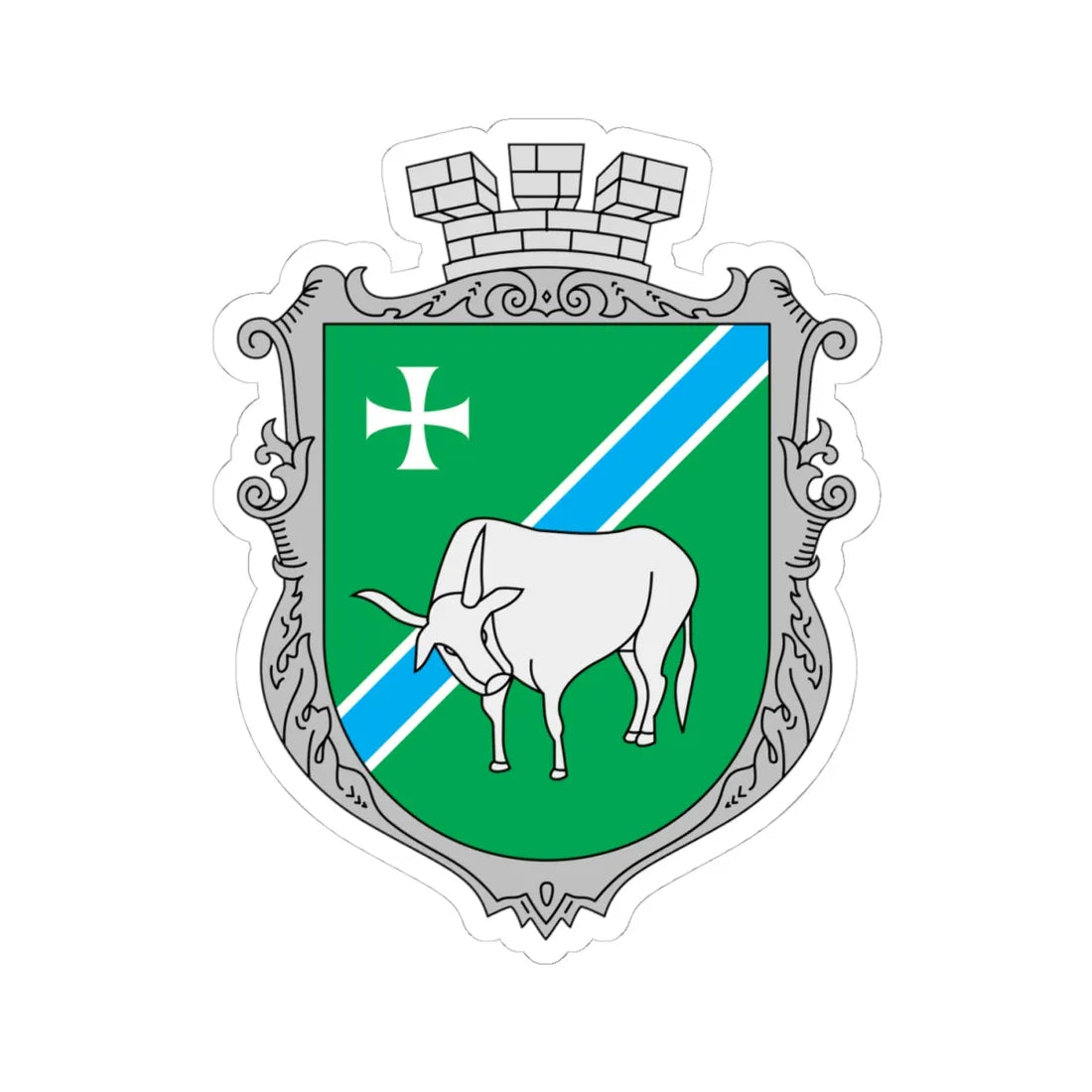 Coat of Arms of Flag of Turiisk raion (Ukraine) (Coat of Arms) STICKER Vinyl Kiss-Cut Decal 4 Inch White - The Sticker Space