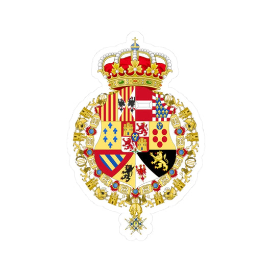 Coat of Arms of Francis of Assisi King of Spain Order of Charles III Version (Spain) (Coat of Arms) STICKER Vinyl Kiss-Cut Decal 2 Inch White - The Sticker Space
