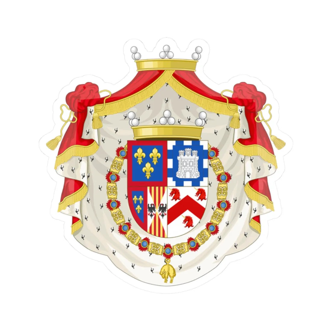 Coat of Arms of Francisco de Paula de Borbón y Castellví (Ireland) (Coat of Arms) STICKER Vinyl Kiss-Cut Decal 2 Inch White - The Sticker Space