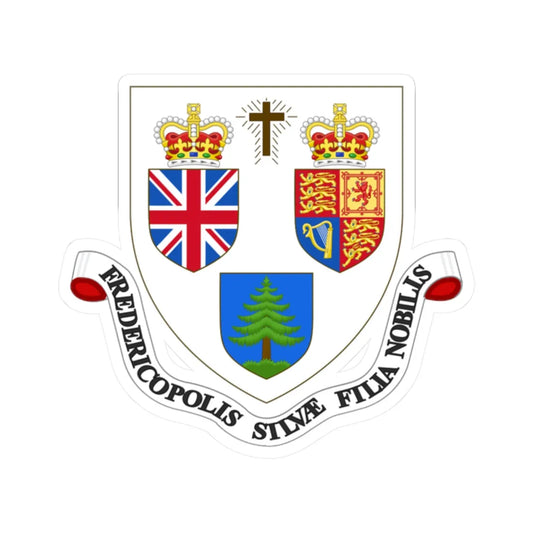Coat of arms of Fredericton New Brunswick (Canada) (Coat of Arms) STICKER Vinyl Kiss-Cut Decal 2 Inch White - The Sticker Space
