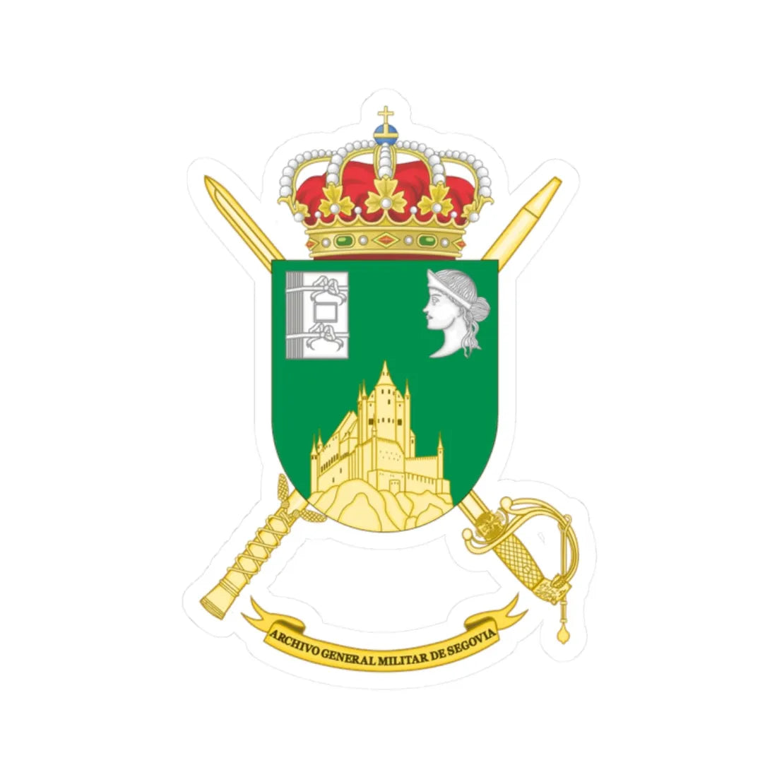 Coat of Arms of General Military Archives of Segovia (Spain) (Coat of Arms) STICKER Vinyl Kiss-Cut Decal 2 Inch White - The Sticker Space