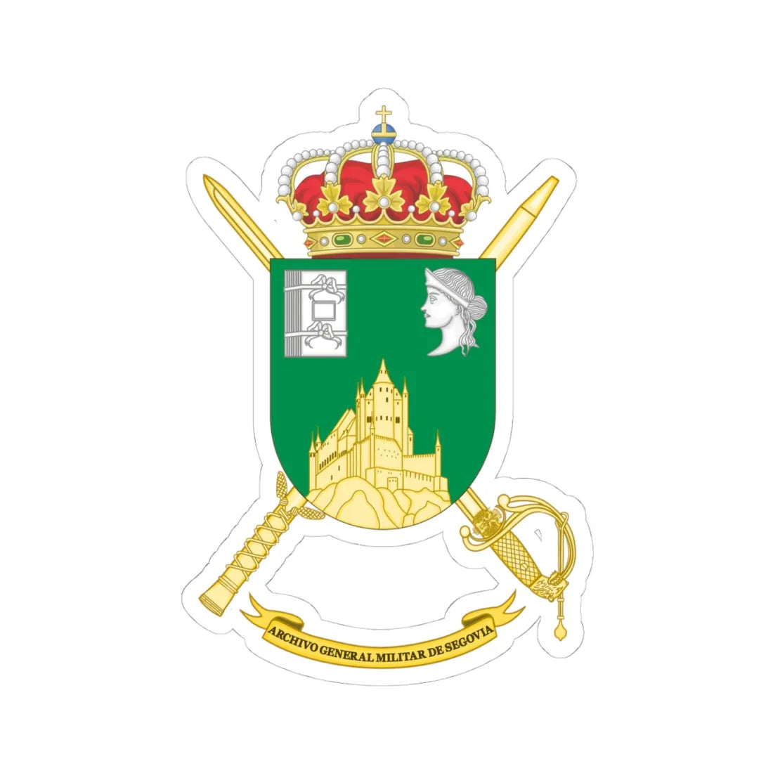 Coat of Arms of General Military Archives of Segovia (Spain) (Coat of Arms) STICKER Vinyl Kiss-Cut Decal 4 Inch White - The Sticker Space