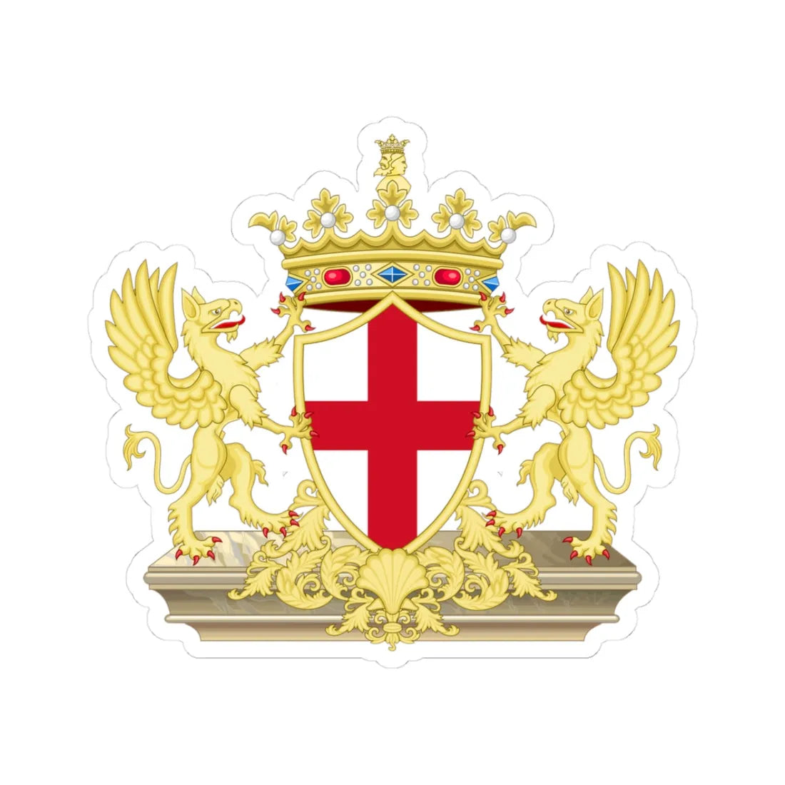 Coat of Arms of Genoa (Italy) (Coat of Arms) STICKER Vinyl Kiss-Cut Decal 3 Inch White - The Sticker Space