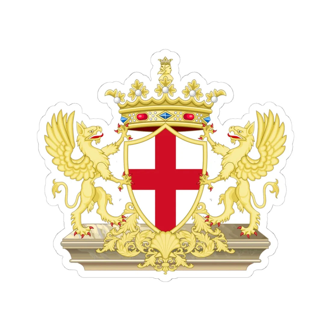 Coat of Arms of Genoa (Italy) (Coat of Arms) STICKER Vinyl Kiss-Cut Decal 4 Inch White - The Sticker Space