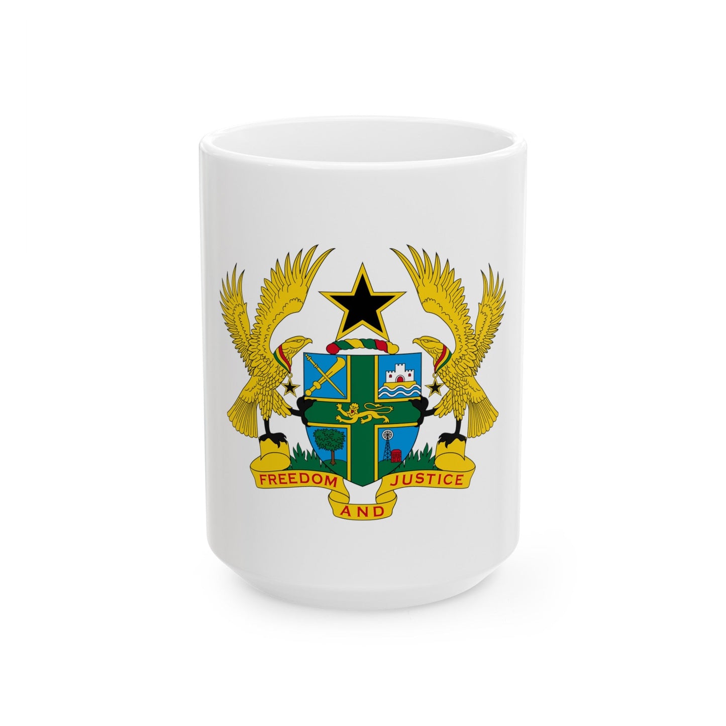 Coat of arms of Ghana - White Coffee Mug-15oz-The Sticker Space