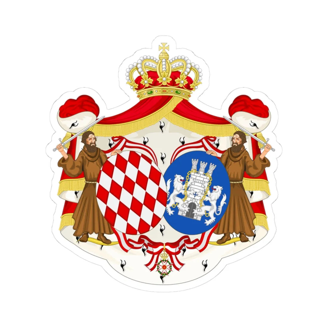 Coat of Arms of Grace Princess of Monaco (Spain) (Coat of Arms) STICKER Vinyl Kiss-Cut Decal 3 Inch White - The Sticker Space