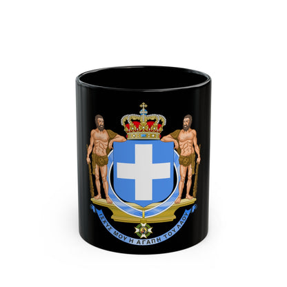 Coat of Arms of Greece (blue cross) - Black Coffee Mug-11oz-The Sticker Space