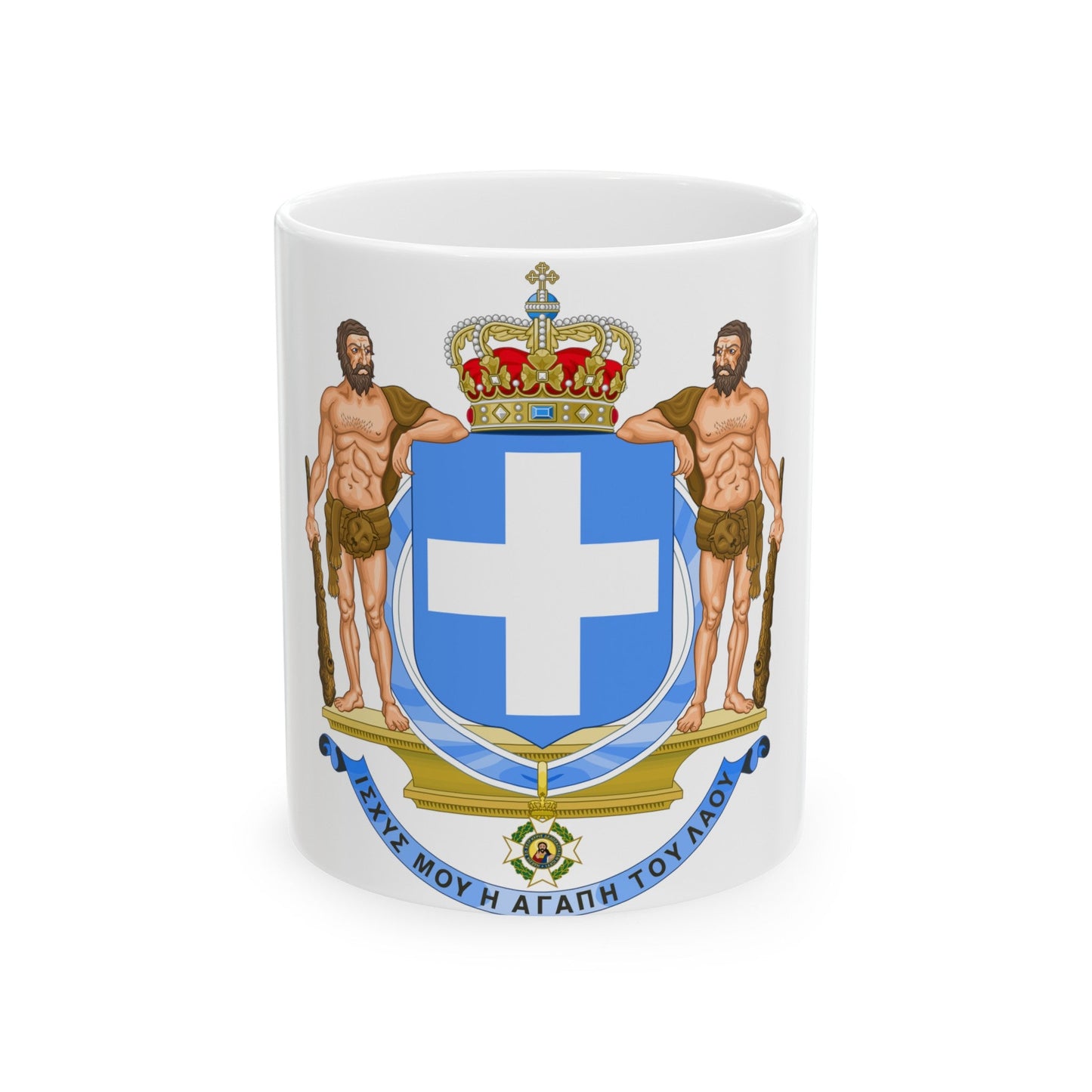 Coat of Arms of Greece (blue cross) - White Coffee Mug-11oz-The Sticker Space