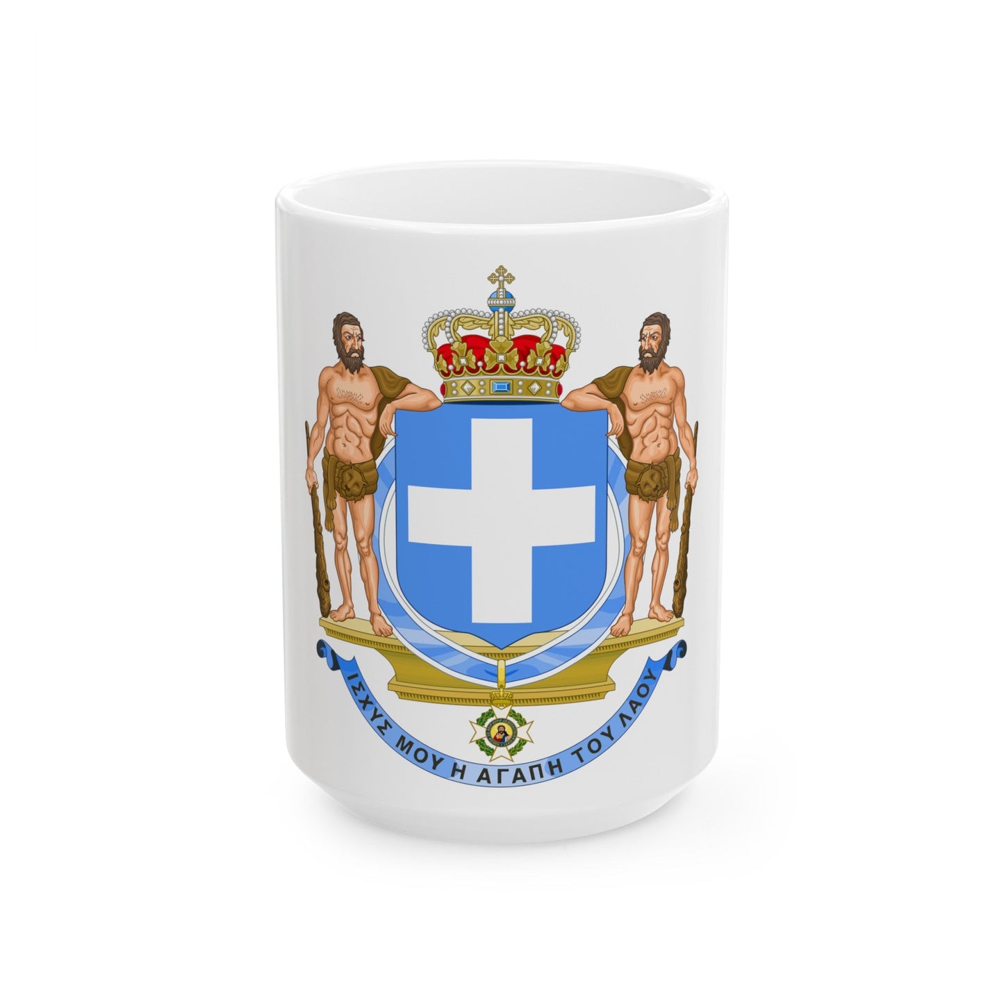 Coat of Arms of Greece (blue cross) - White Coffee Mug-15oz-The Sticker Space