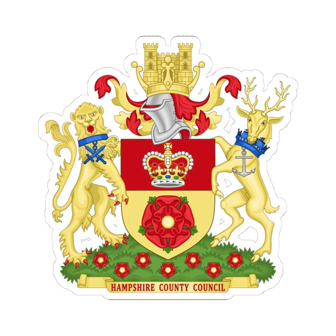 Coat of arms of Hampshire County Council England (England) (Coat of Arms) STICKER Vinyl Kiss-Cut Decal 4 Inch White - The Sticker Space