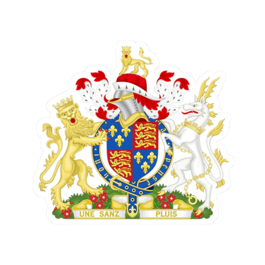 Coat of Arms of Henry V of England 1413-1422 Variant Motto 2 (England) (Coat of Arms) STICKER Vinyl Kiss-Cut Decal 2 Inch White - The Sticker Space