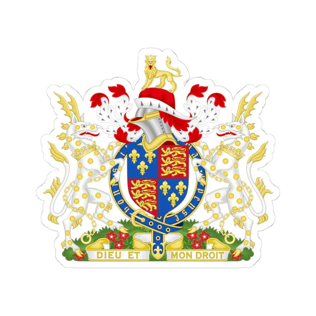 Coat of Arms of Henry VI of England 1422-1471 Variant Motto 1 (England) (Coat of Arms) STICKER Vinyl Kiss-Cut Decal 4 Inch White - The Sticker Space