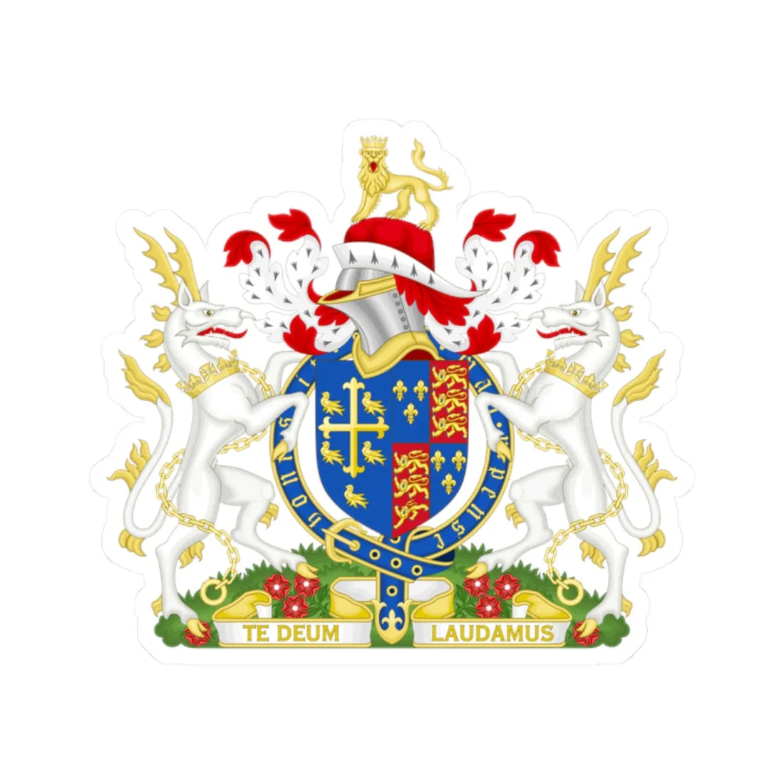 Coat of Arms of Henry VI of England 1422-1471 Variant Motto 2 (England) (Coat of Arms) STICKER Vinyl Kiss-Cut Decal 2 Inch White - The Sticker Space