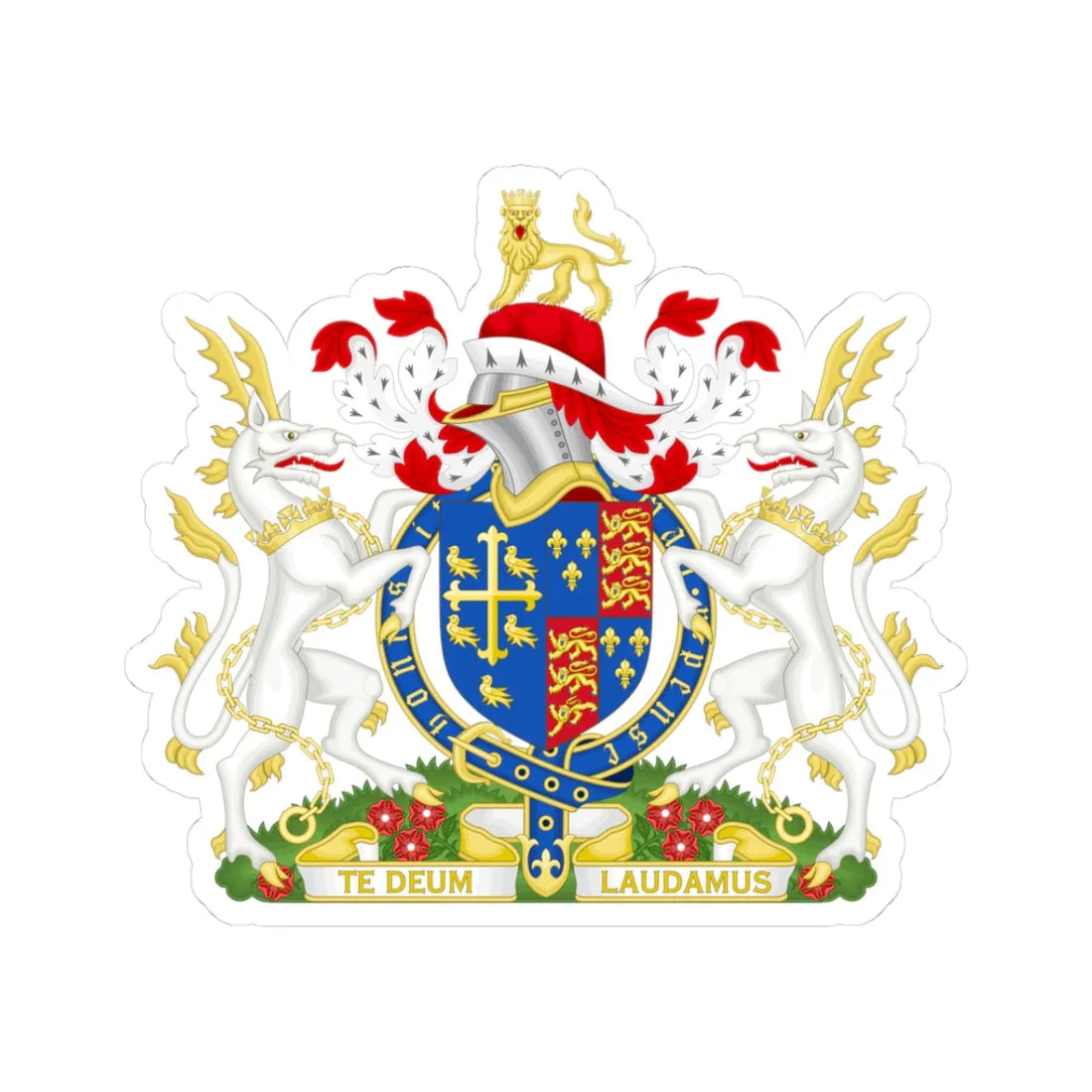 Coat of Arms of Henry VI of England 1422-1471 Variant Motto 2 (England) (Coat of Arms) STICKER Vinyl Kiss-Cut Decal 3 Inch White - The Sticker Space