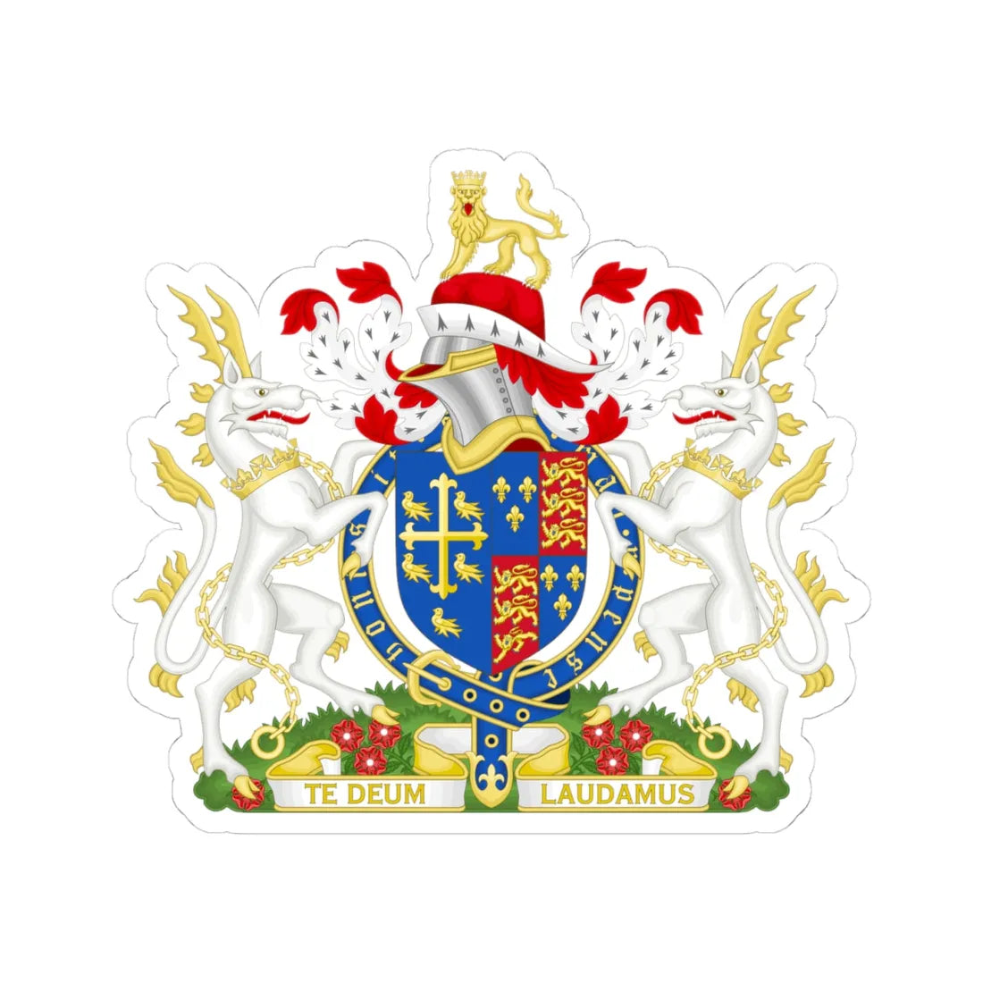 Coat of Arms of Henry VI of England 1422-1471 Variant Motto 2 (England) (Coat of Arms) STICKER Vinyl Kiss-Cut Decal 4 Inch White - The Sticker Space