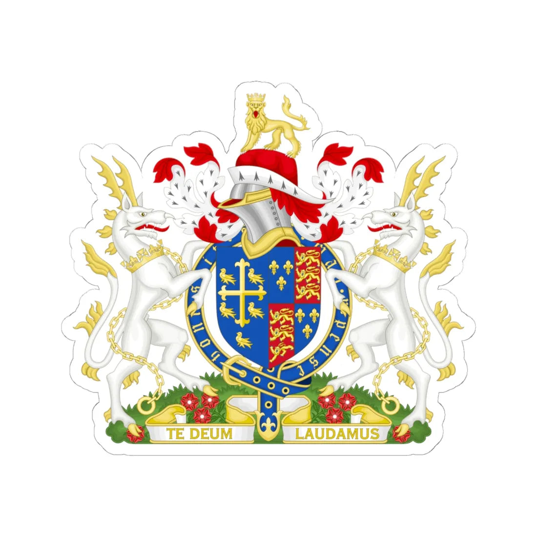 Coat of Arms of Henry VI of England 1422-1471 Variant Motto 2 (England) (Coat of Arms) STICKER Vinyl Kiss-Cut Decal 6 Inch White - The Sticker Space