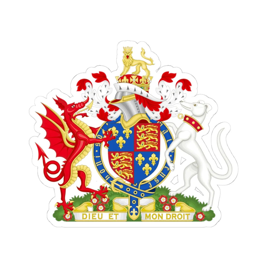 Coat of Arms of Henry VII of England 1485-1509 Variant Motto (England) (Coat of Arms) STICKER Vinyl Kiss-Cut Decal 4 Inch White - The Sticker Space
