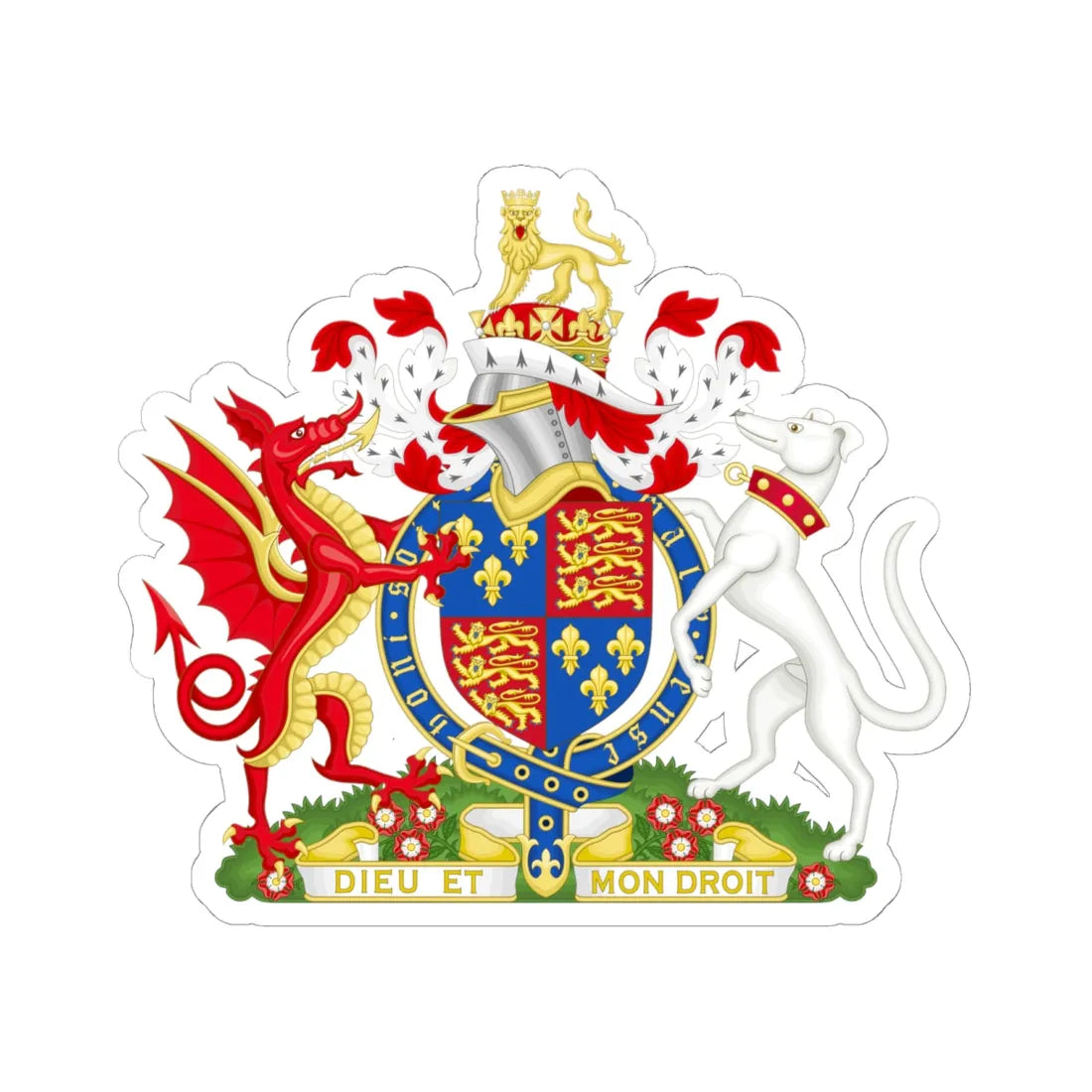 Coat of Arms of Henry VII of England 1485-1509 Variant Motto (England) (Coat of Arms) STICKER Vinyl Kiss-Cut Decal 6 Inch White - The Sticker Space